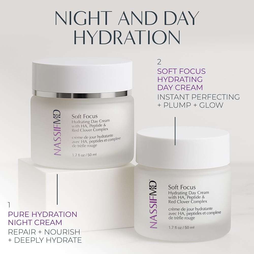 image:imageNASSIFMD Pure Hydration Targeted Face Moisturizer AntiAging Hydrating Cream for Day or Night Soft Focus Pore Blurring or Pure Hydration Rejuvenating Overnight RepairDay Cream